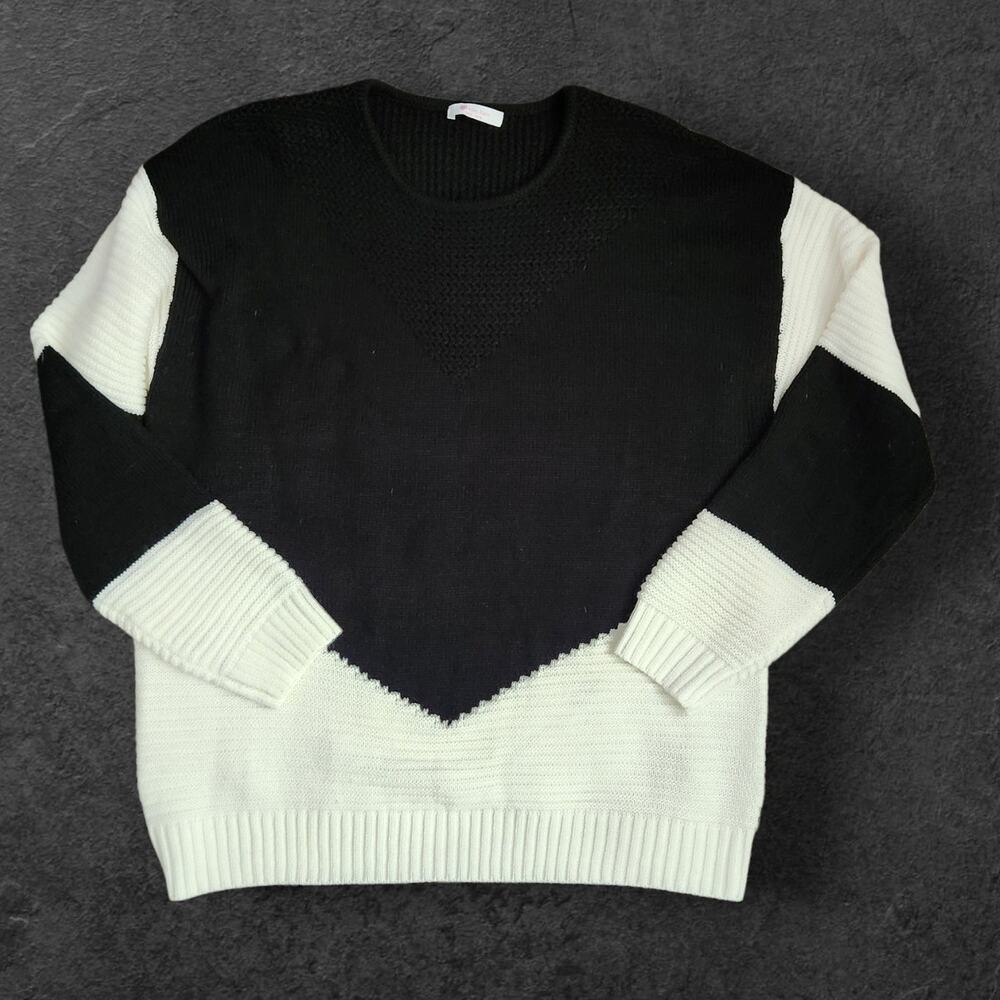 Woven Right Sweatshirt Women's Sz XL Black and White Colorblock Knitted Stretch